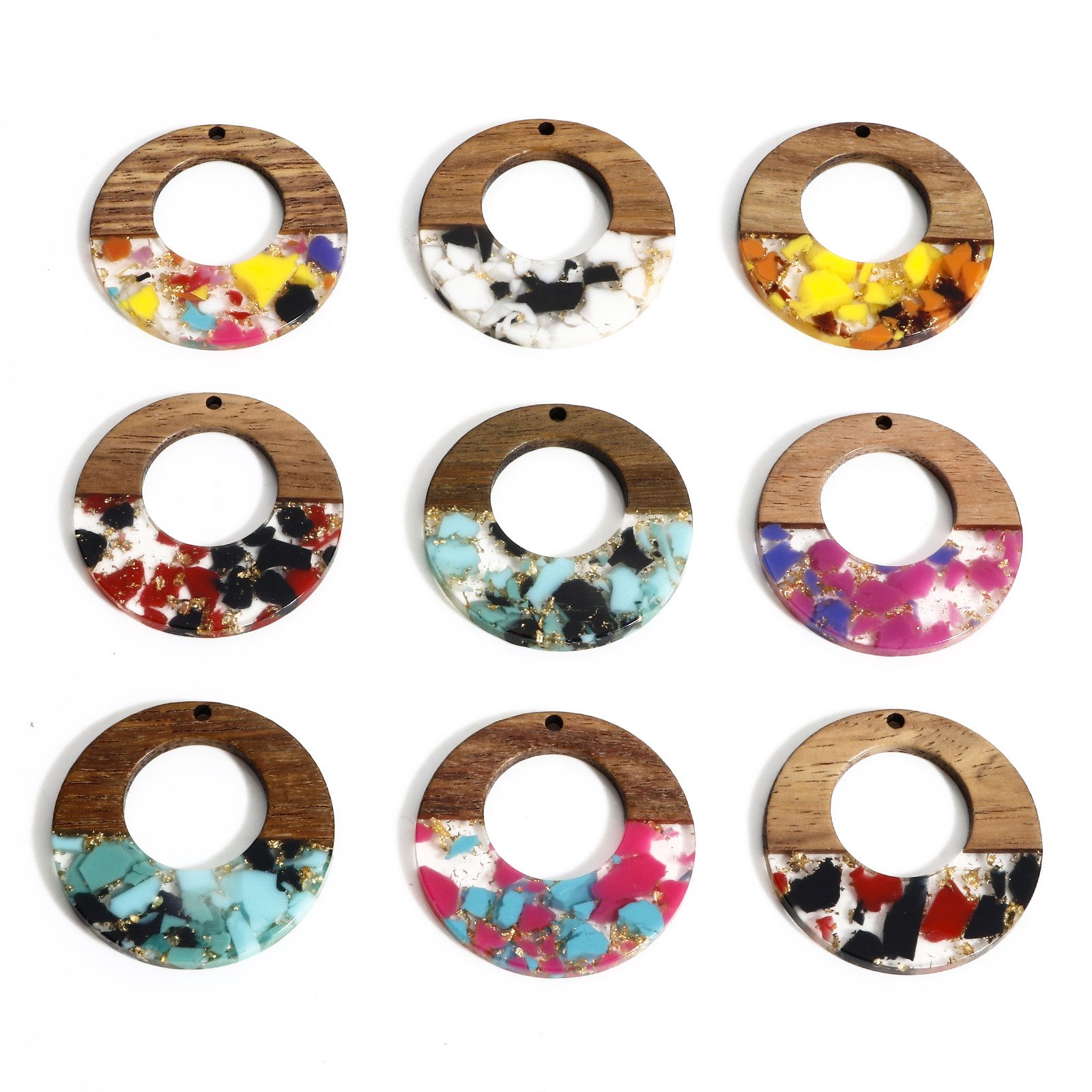 2 ピースヴィンテージ木製チャームラウンド中空木材スプライシ - Woodworking Resin のレビューと価格