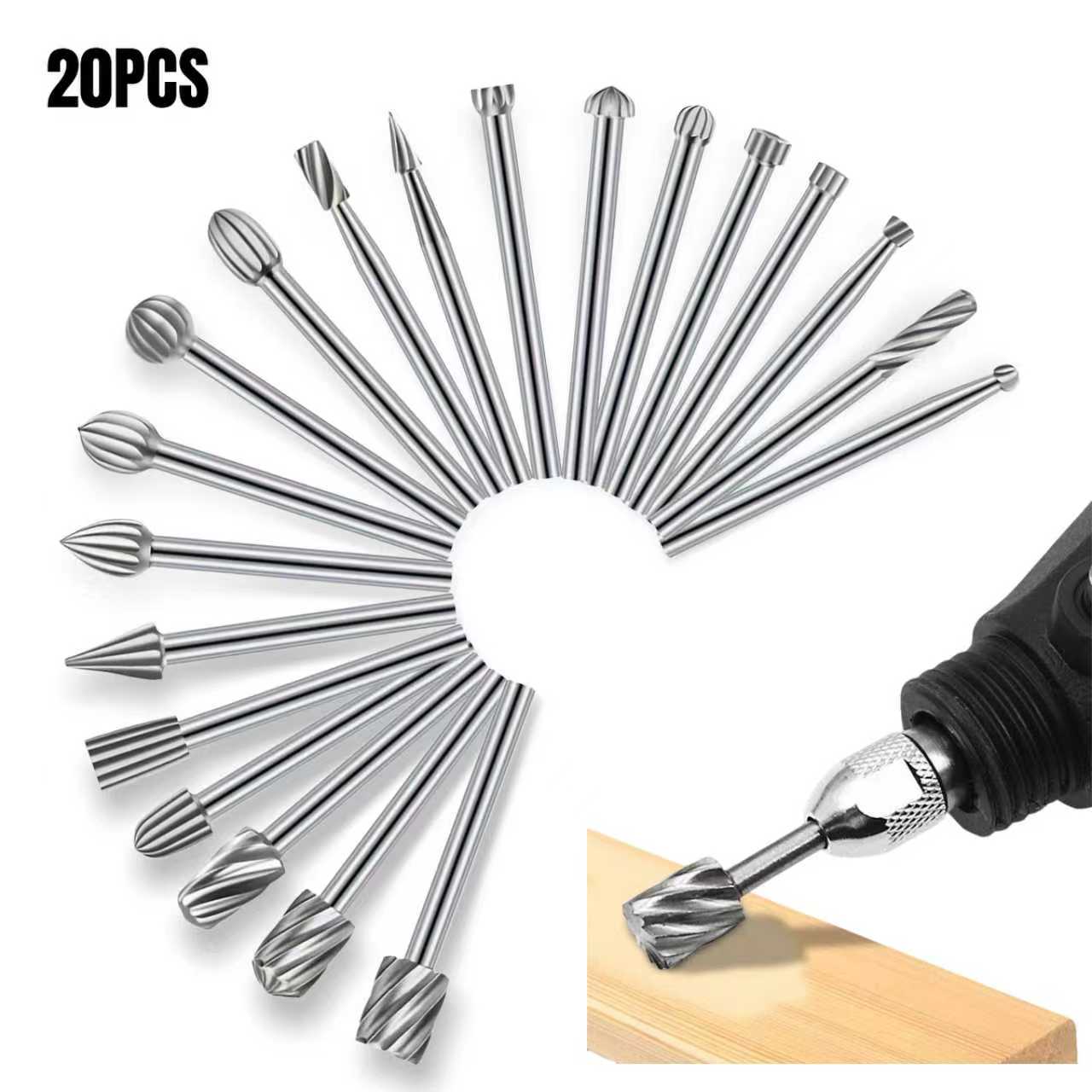 20個入りロータリードリルビットとバリ取りセット、1/8イン - Wood Chisel Set のレビューと価格